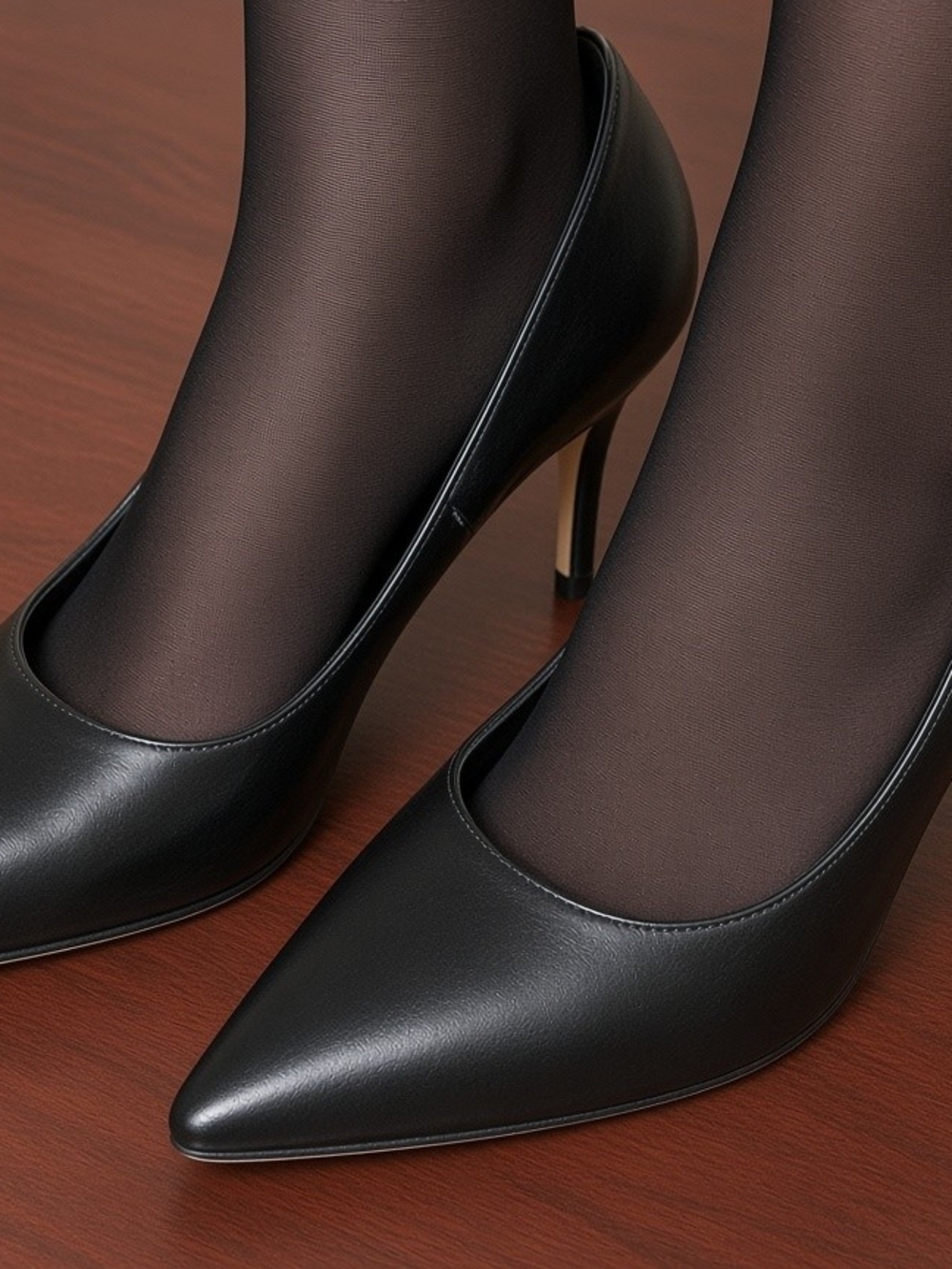 Women's Black Pointed-Toe Mid Stiletto Pumps